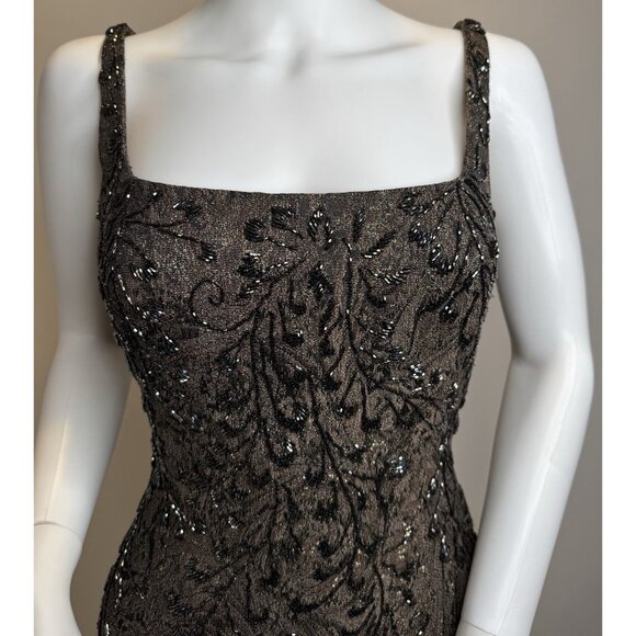 Lillie Rubin Carmen Marc Valvo Collection Brown Beaded Evening Gown Dress Long S - Picture 15 of 16